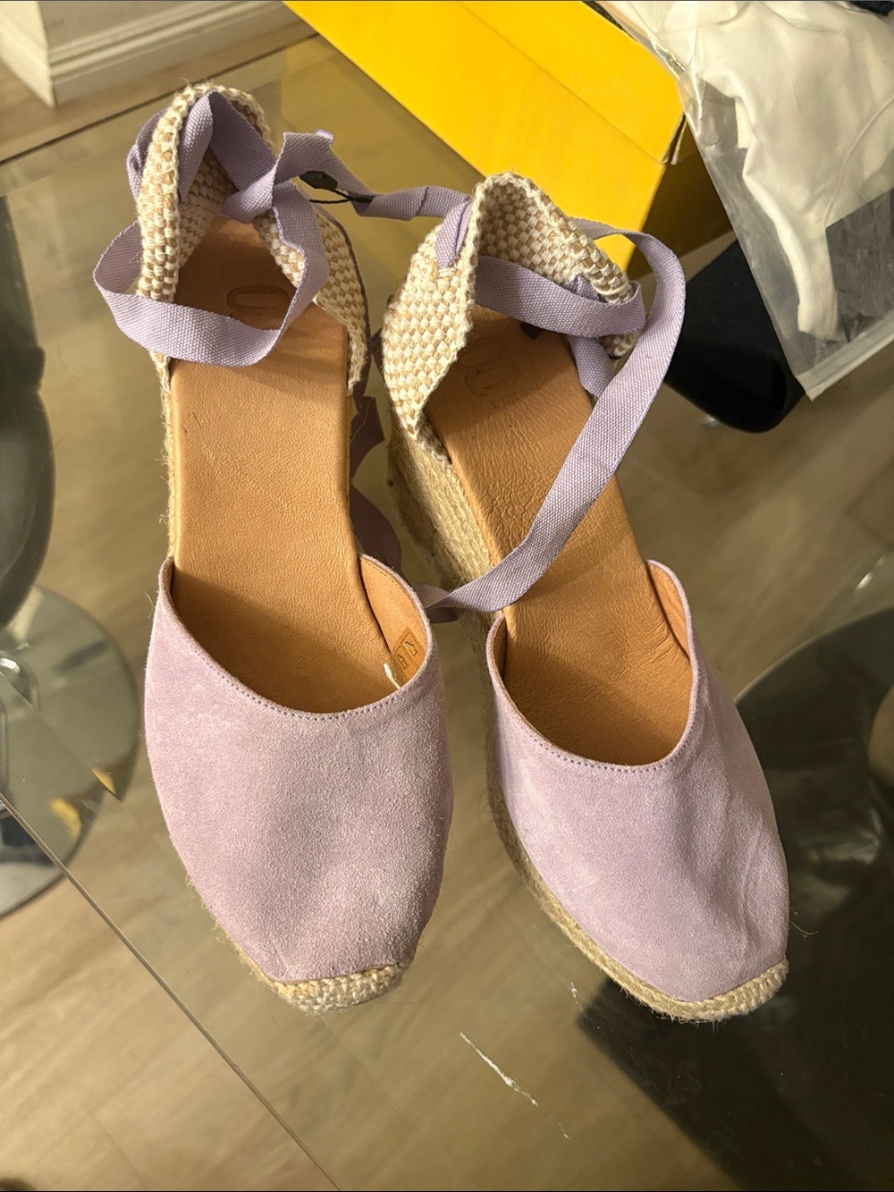 Lilac Espadrille Wedge Sandals with Ankle Wraps